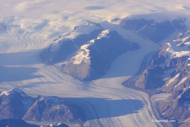 Greenland's glaciers from a transatlantic flight Greenland