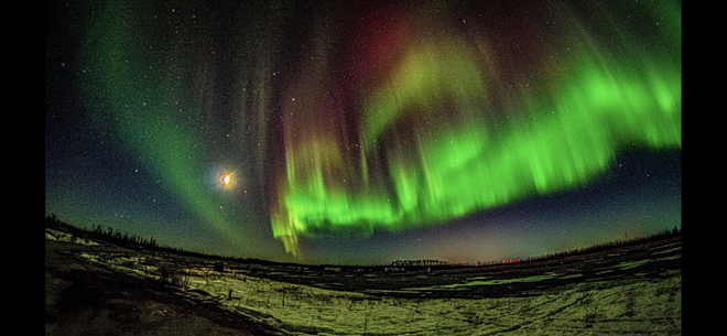 Moon light, and northern lights. Fort McMurray, Alberta, CA