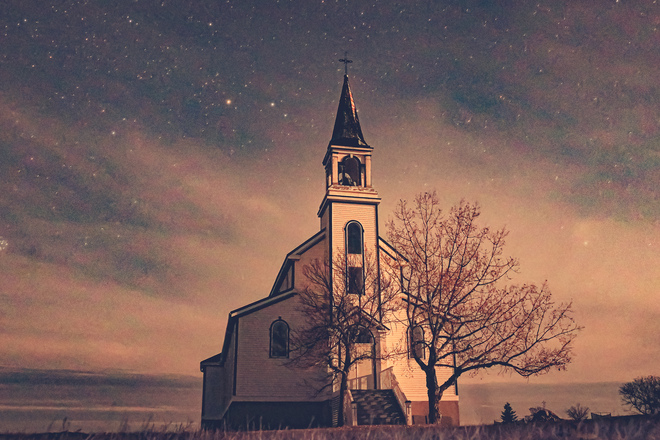 church at night QJJ4+7V Prelate, SK, Canada