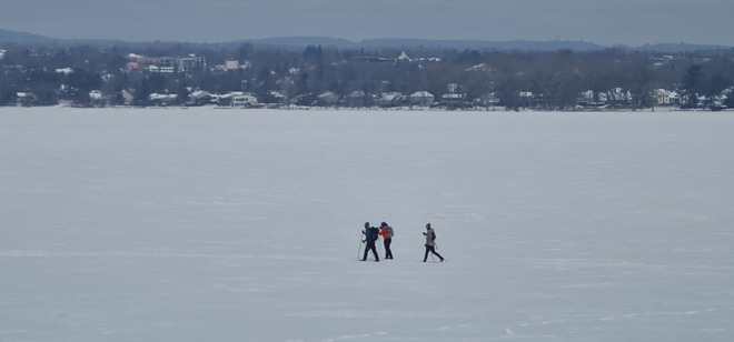 Skiers on a cold day on the Ottawa River, well it's only - 22C, -31C windchill.. Ottawa, ON