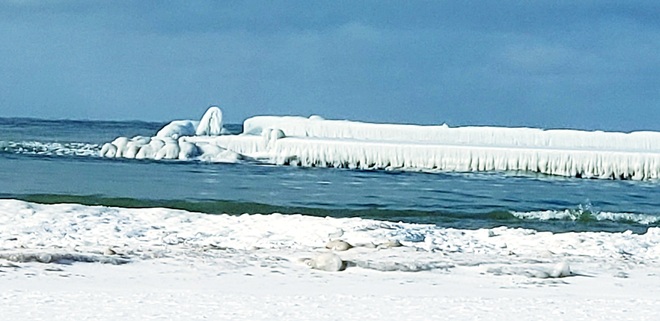 Ice covered Breakwall. Port Elgin, ON