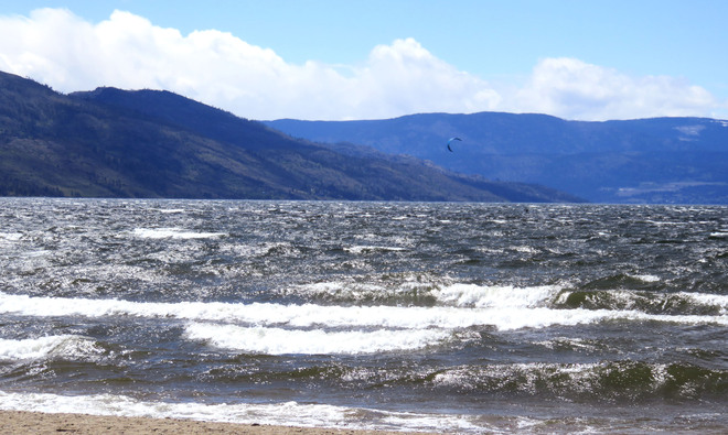 Whitecaps and strong winds on Lake Okanagan Kelowna, BC