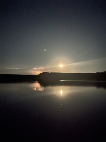 Moonrise & lightening Cooper Bay, Sunset Beach, Lake Diefenbaker!! 5762+PV Coteau Beach, SK, Canada