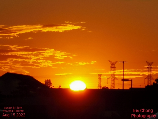 Aug 15 2022 8:12pm 26C Summer glowing orange sunset in Thornhill Thornhill, ON