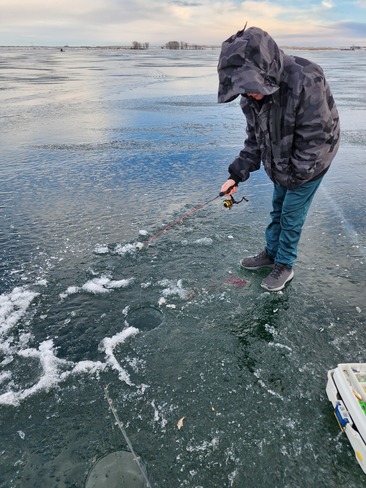 ice fishing 1st time Blackstrap Provincial Park, SK