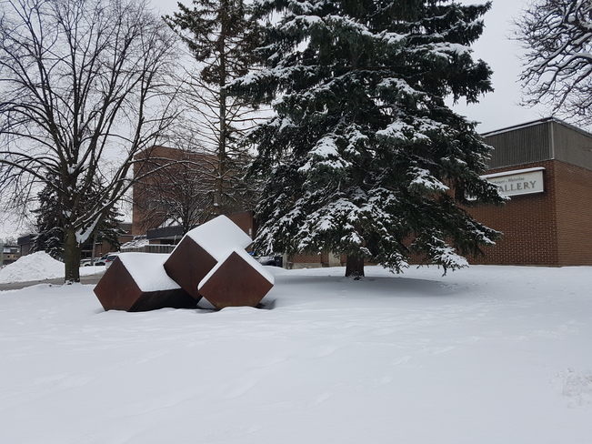 Cube Sculpture in Snow Kitchener, ON