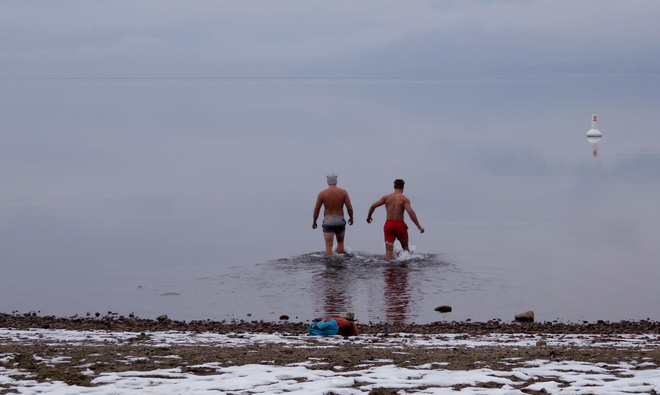 Taking a dip in Okanagan Lake Kelowna, BC