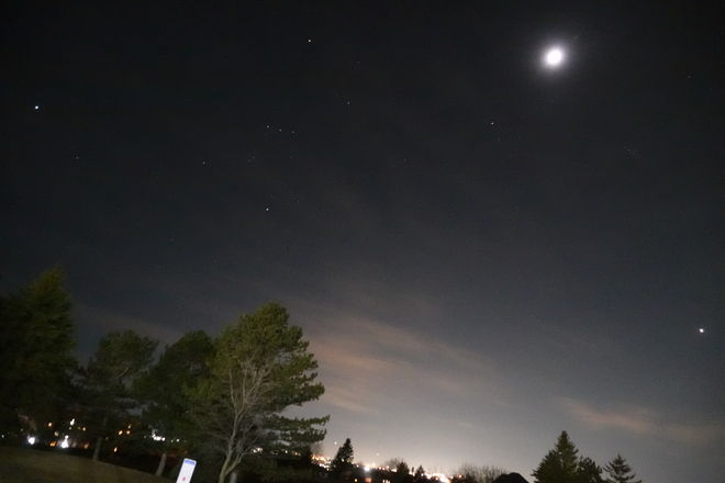 Night shots of the sky with the planets near the waxing Moon Oshawa, Ont.at the border of Courtice