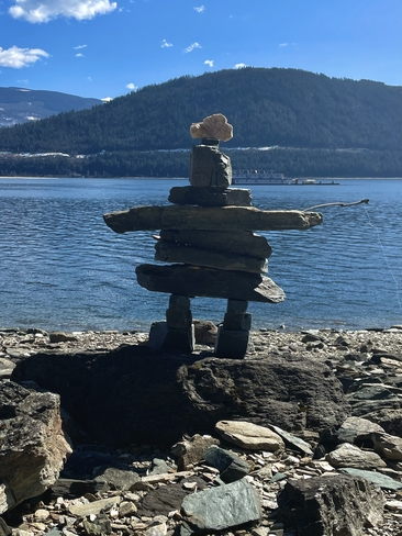 Inukshuk overlooking Shuswap Lake BC Sicamous, British Columbia, CA