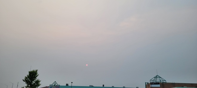 sunset on hazy day Nepean, Ottawa, ON
