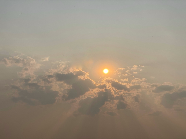 SUN ,CLOUD with FOREST FIRE SMOKE Brighton, Ontario, CA