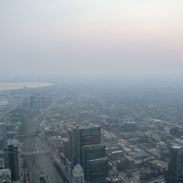 Smoke from Wildfires as it sits over Toronto (seen from cn tower)