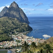 View of Soufriere and the magnificent Pitons Mountains.