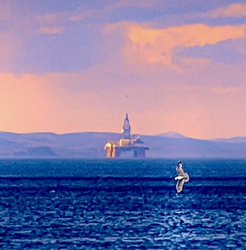 Oil Rig off the coast of Newfoundland awaiting its final destination Bellevue Beach, Newfoundland and Labrador, CA