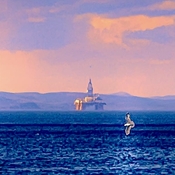 Oil Rig off the coast of Newfoundland awaiting its final destination
