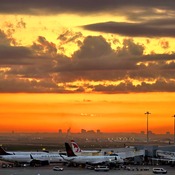 Magnificent sunset at airport in Toronto