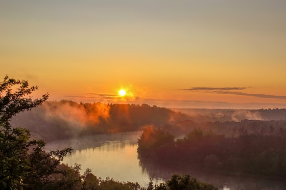 Sunrise Misty River Valley